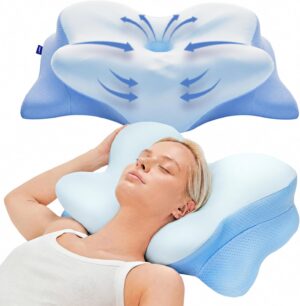 Derila Ergo Cervical Neck Pillow for Sleeping Pillow Contour Memory Foam Pillows for Back, Side Sleeper Pillows 21.25 x 14.17 x 4.72 inches