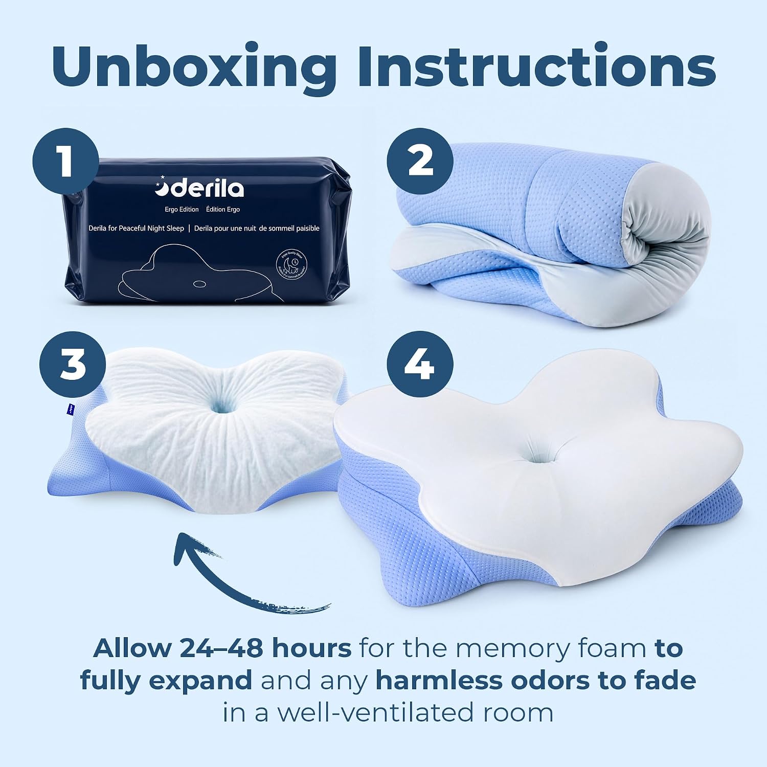 Derila Ergo Cervical Neck Pillow for Sleeping Pillow Contour Memory Foam Pillows for Back, Side Sleeper Pillows 21.25 x 14.17 x 4.72 inches - Image 4