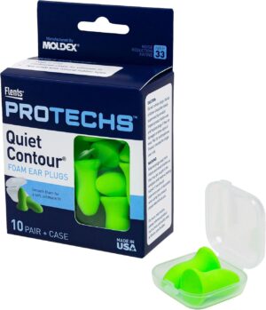 Flents Protechs Quiet Contour Foam Ear Plugs, NRR 33, 10 Pair, Green