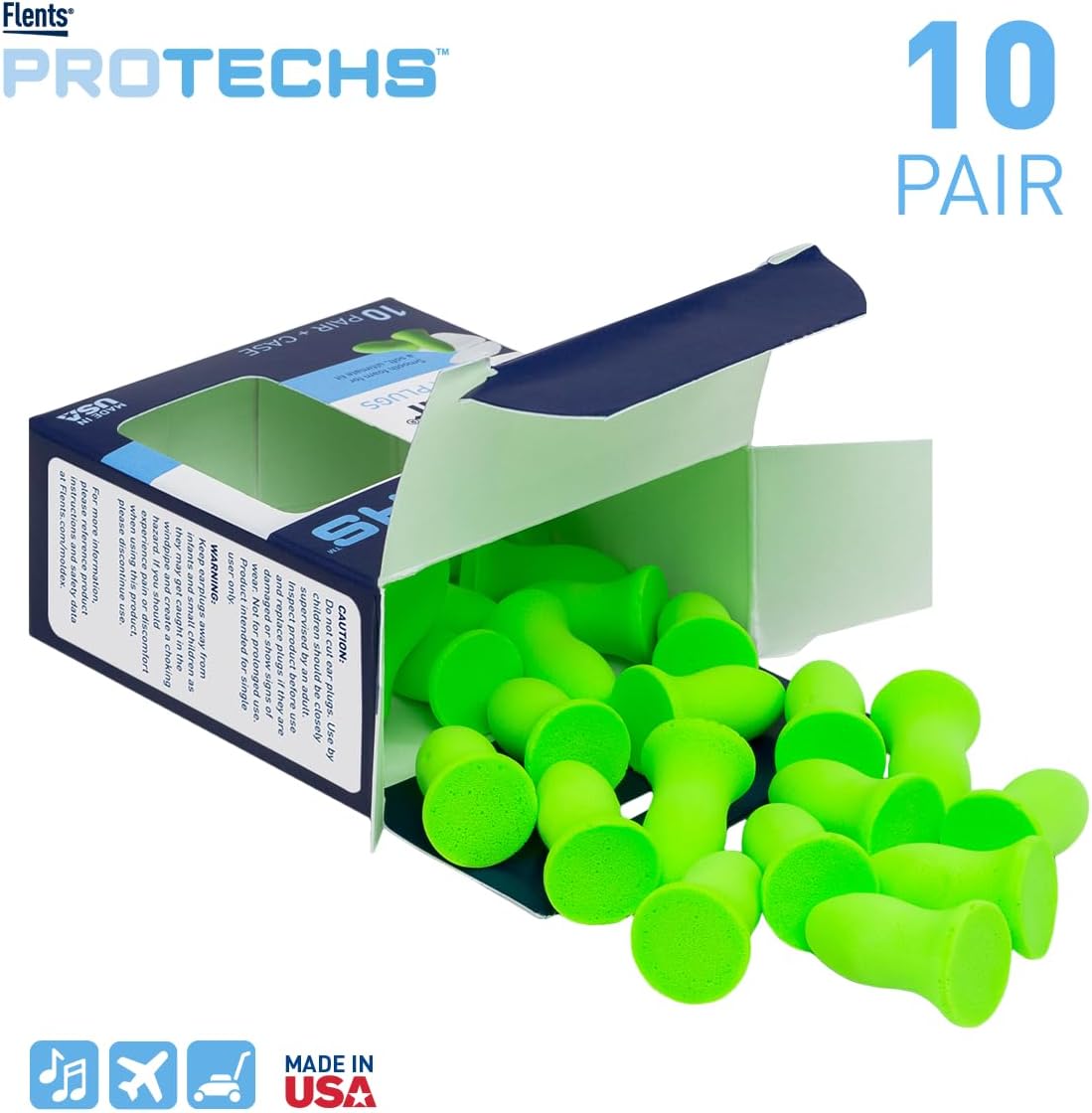 Flents Protechs Quiet Contour Foam Ear Plugs, NRR 33, 10 Pair, Green - Image 2