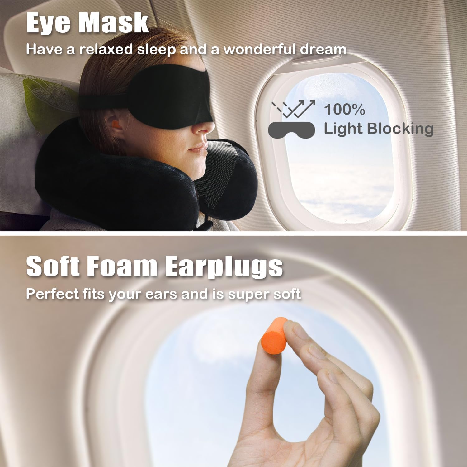 Travel Pillow, Memory Foam Neck Pillow for Traveling, U Shape Neck Pillow Airplane Portable Flight Pillow Travel Kit with 5D Contoured Eye Masks and Earplug for Plane Train Car Home Office - Image 2