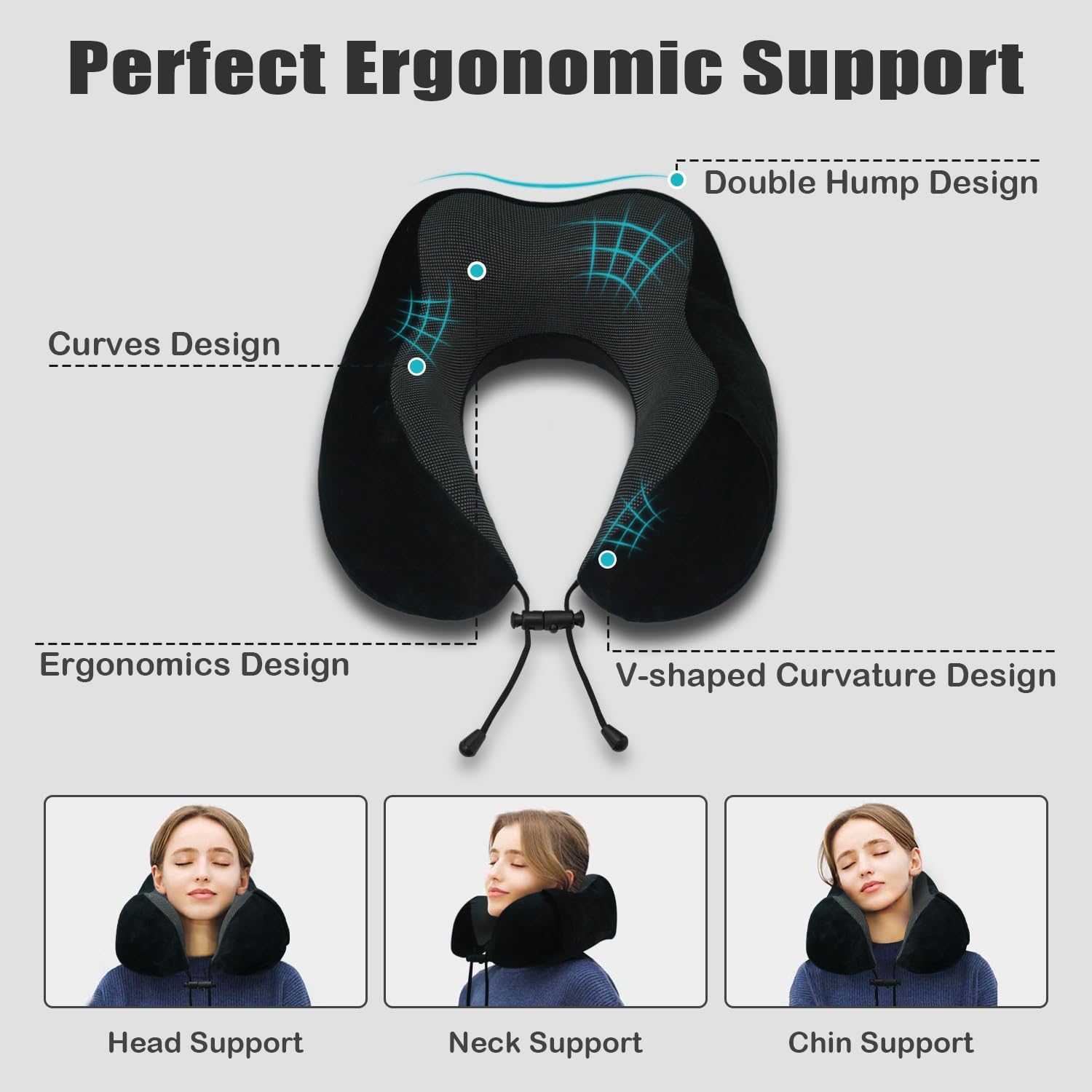 Travel Pillow, Memory Foam Neck Pillow for Traveling, U Shape Neck Pillow Airplane Portable Flight Pillow Travel Kit with 5D Contoured Eye Masks and Earplug for Plane Train Car Home Office - Image 4