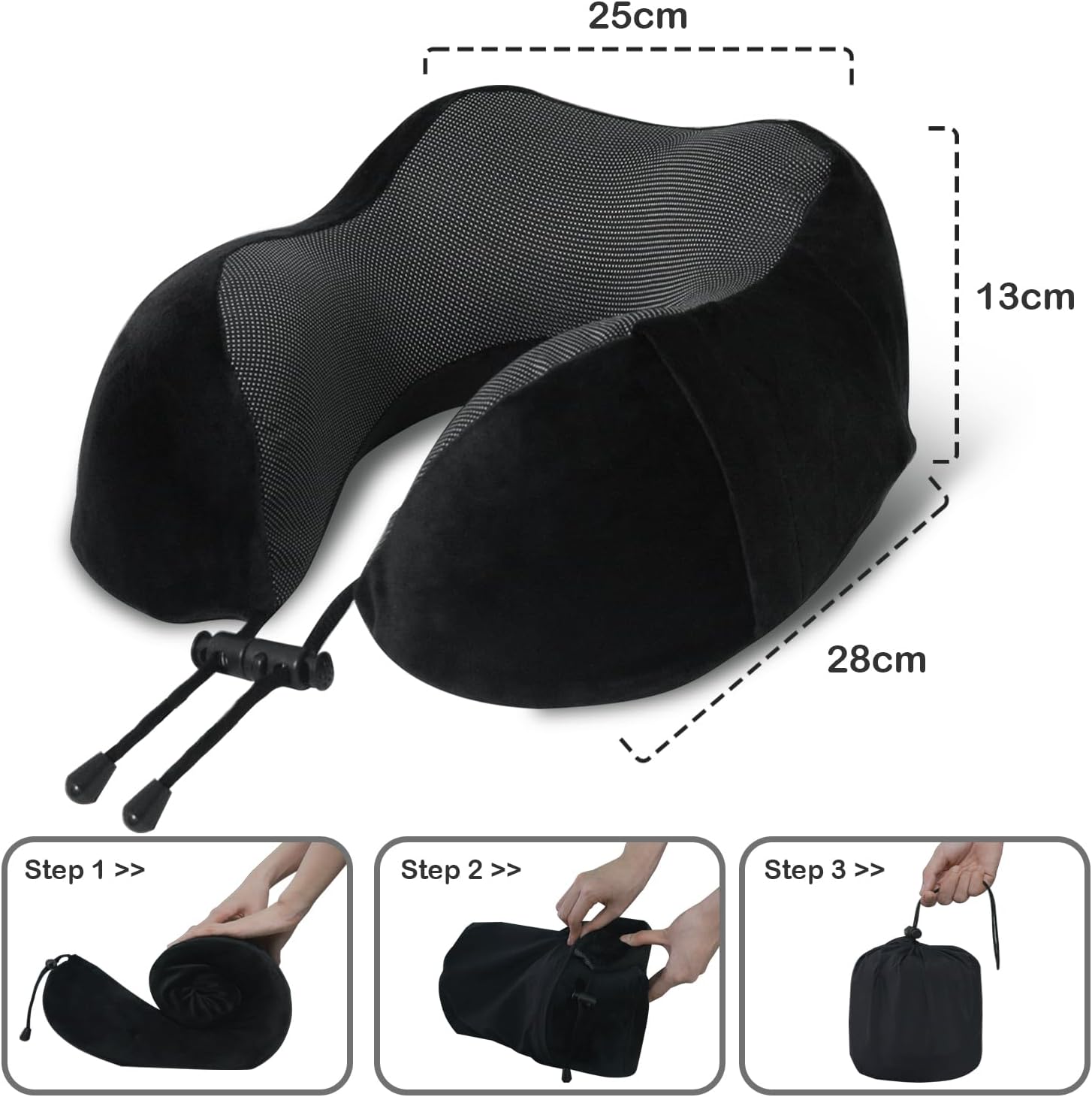 Travel Pillow, Memory Foam Neck Pillow for Traveling, U Shape Neck Pillow Airplane Portable Flight Pillow Travel Kit with 5D Contoured Eye Masks and Earplug for Plane Train Car Home Office - Image 5