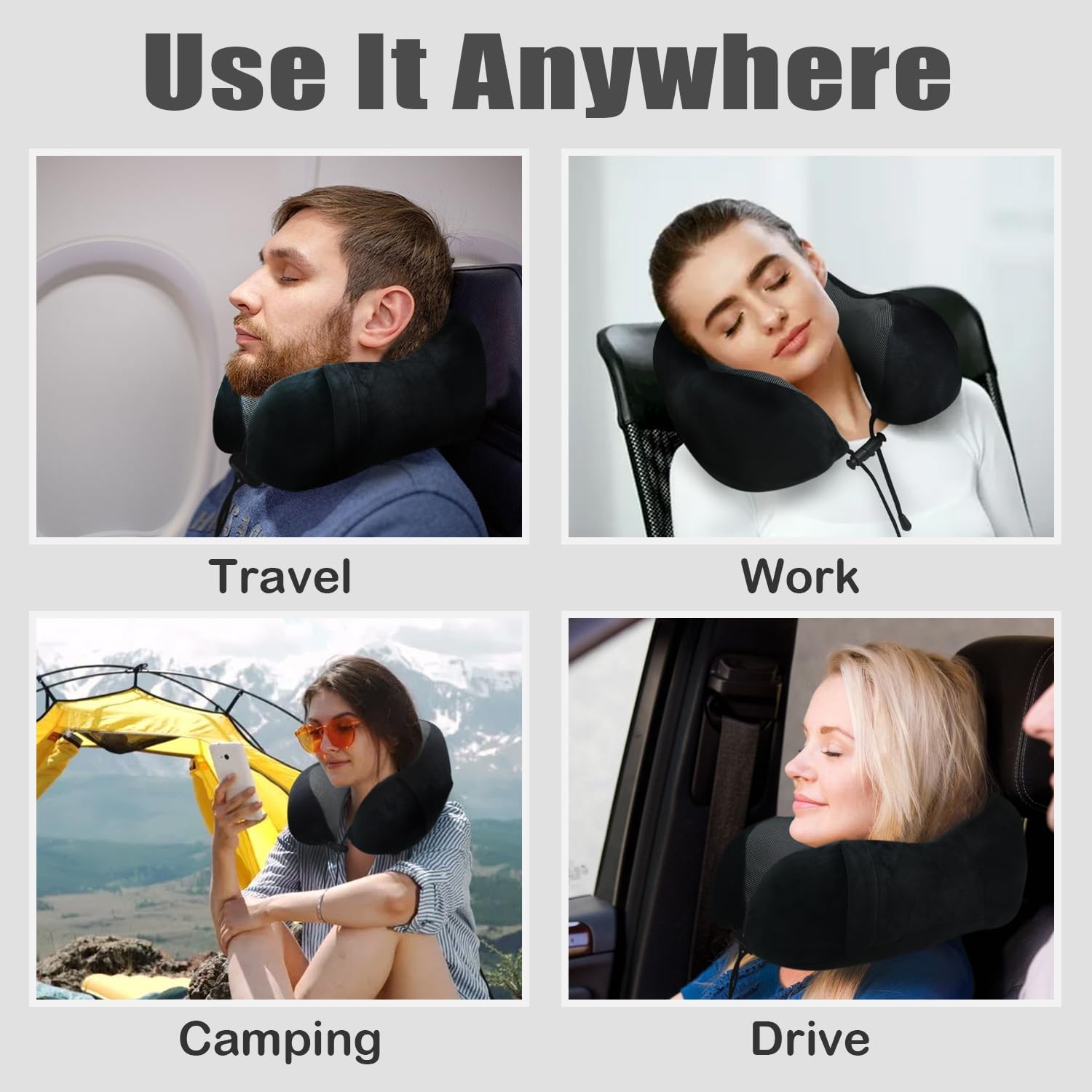 Travel Pillow, Memory Foam Neck Pillow for Traveling, U Shape Neck Pillow Airplane Portable Flight Pillow Travel Kit with 5D Contoured Eye Masks and Earplug for Plane Train Car Home Office - Image 6