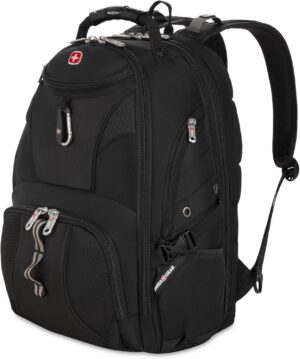 SWISSGEAR 1900 ScanSmart Laptop Backpack, Fits Most 17-Inch Laptops, TSA-Friendly Lay-Flat Design, RFID Protection, and Tablet Pocket, Black, 31L, 18.5-Inch